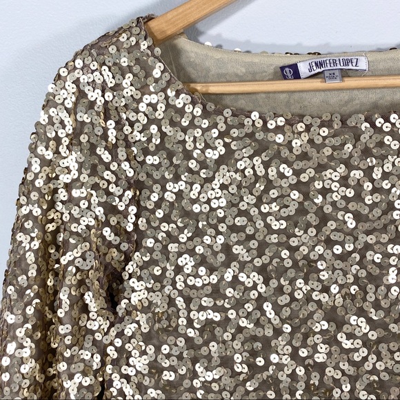 JENNIFER LOPEZ sequined 3/4 sleeve crop top XS - Picture 2 of 7
